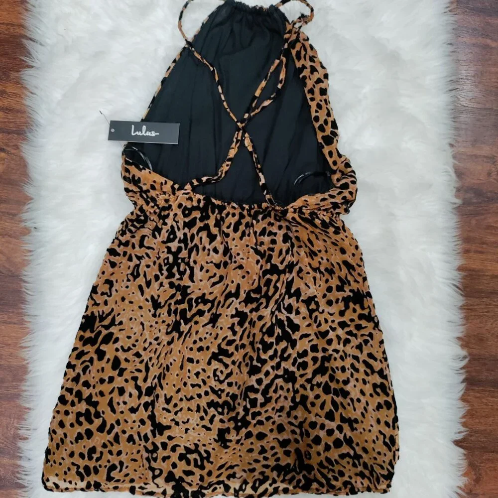 Lulus Intention Brown Leopard Print Velvet Burnout Strappy Mini Dress S, NWT - Picture 4 of 13